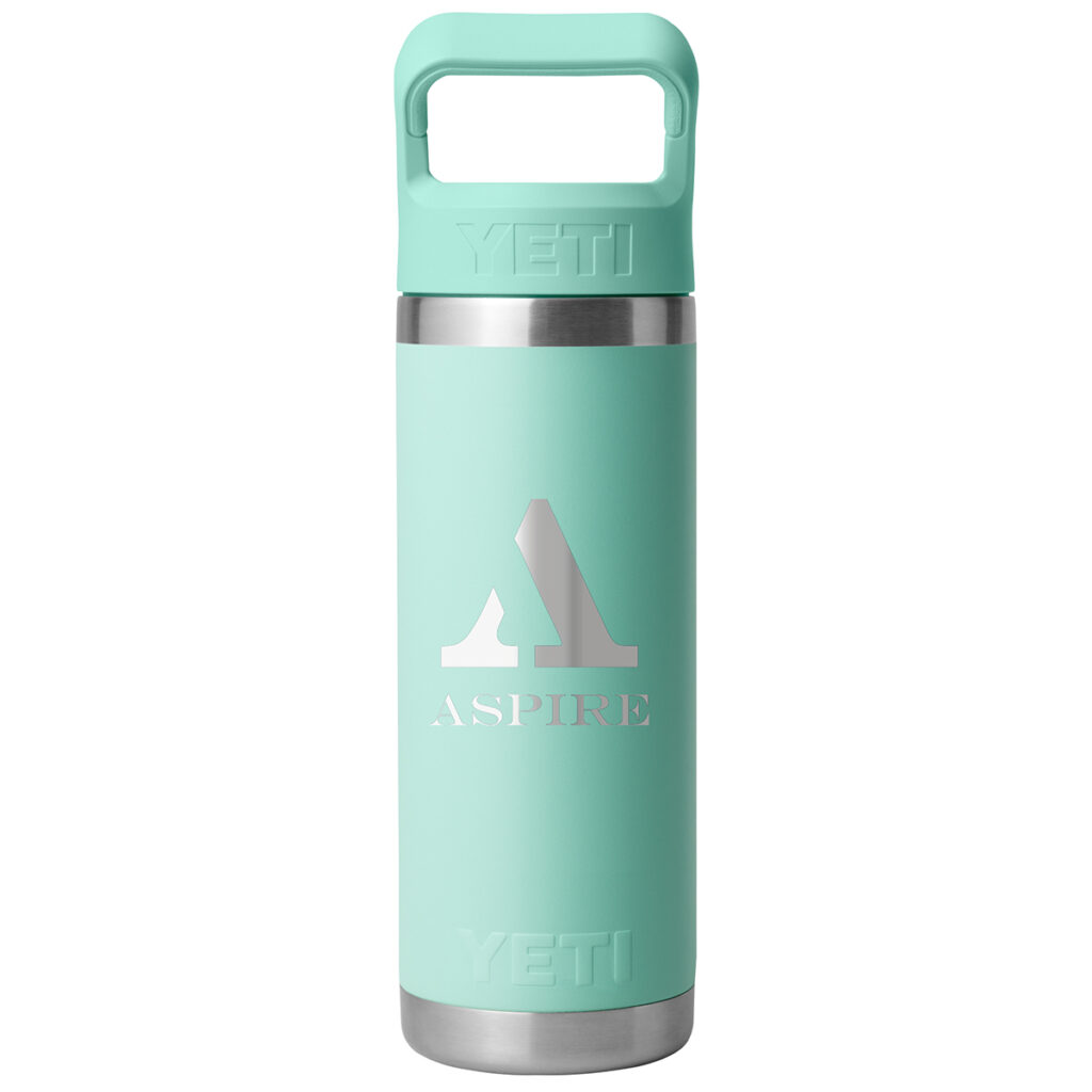 YETI® Rambler® Water Bottle with Color-Matched Straw Cap – 18 oz - YTR18CSB_SEAF_Front_Alt_Deco