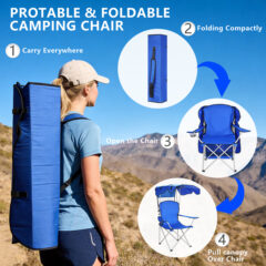 Folding Camping Chair With Umbrella and Net Cup Holder - 337621-6