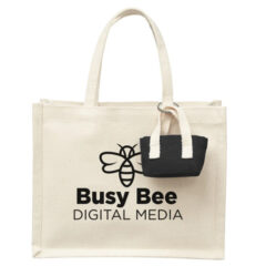 Mini Recycled Cotton Tote Bag with Charm - black