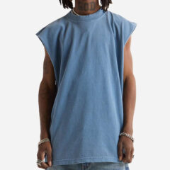 Shaka Wear Unisex Garment-Dyed Muscle Tee - Shaka_Wear_SHGMT_Washed_Denim_Front_High_Model
