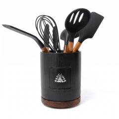 Radcliffe Stoneware Utensil Holder and Spatula Set - blac