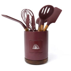 Radcliffe Stoneware Utensil Holder and Spatula Set - burgd