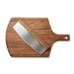 Thornton Stainless Steel Pizza Knife and Acacia Wood Cutting Board