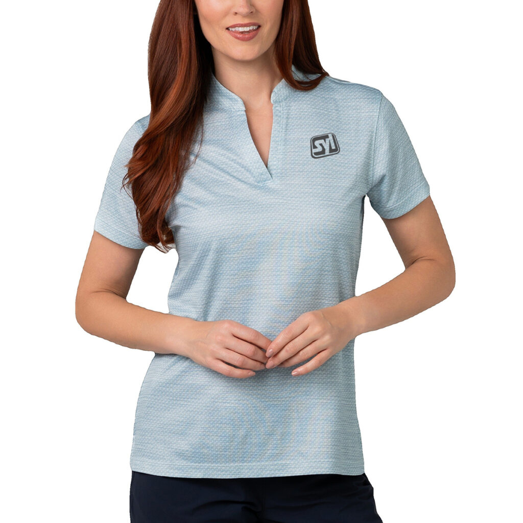 Women’s Unwinder Printed Bamboo Short Sleeve Polo - model