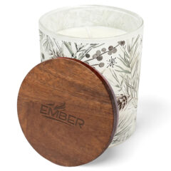Ember Patterned Glass Candle with Acacia Wood Lid - white